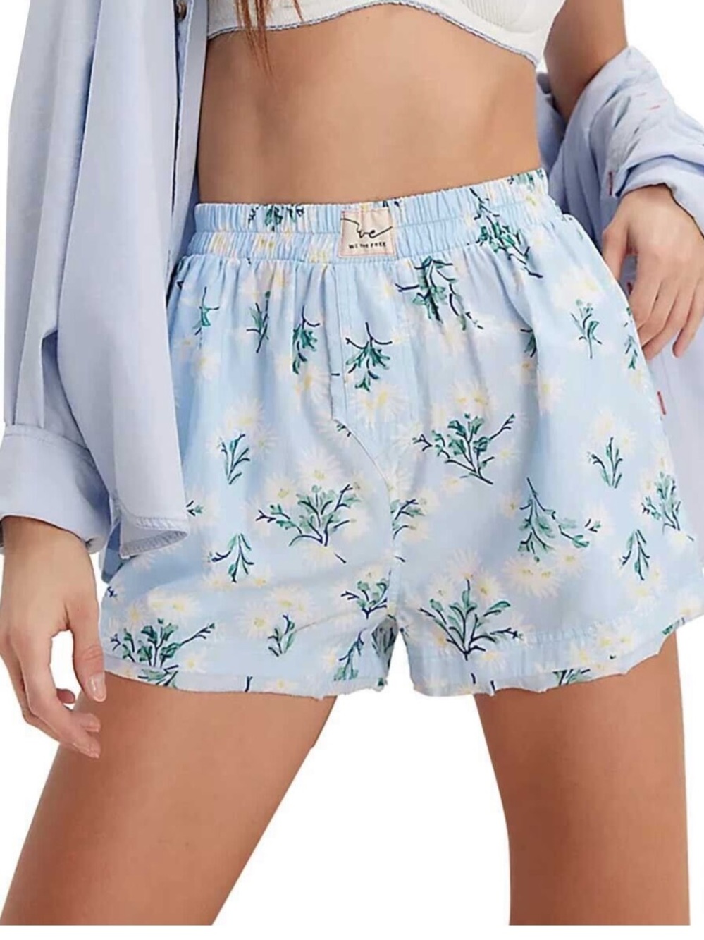 We The Free Day to Day Floral Boxer Daisy Print Lounge Shorts in Chambray Combo